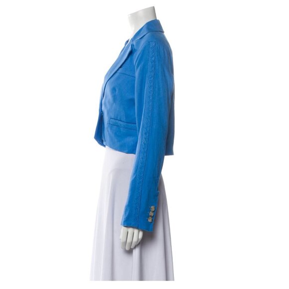 Jason Wu Linen Cropped Blazer Blue Size Small NWT - Picture 3 of 11